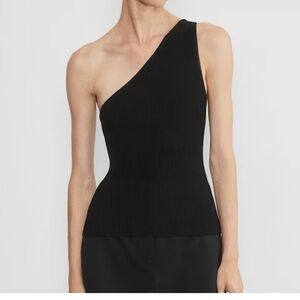 Aritzia One-Shoulder Black Ribbed Top Sculpt Knit Long